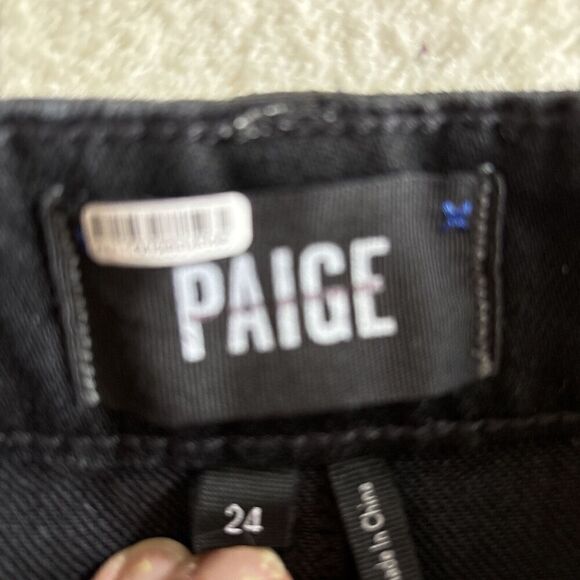 Skirt PAIGE High Waist Aideen Mini Skirt Black Gray Raw Metallic Edge Sz 24‎ - Picture 6 of 10